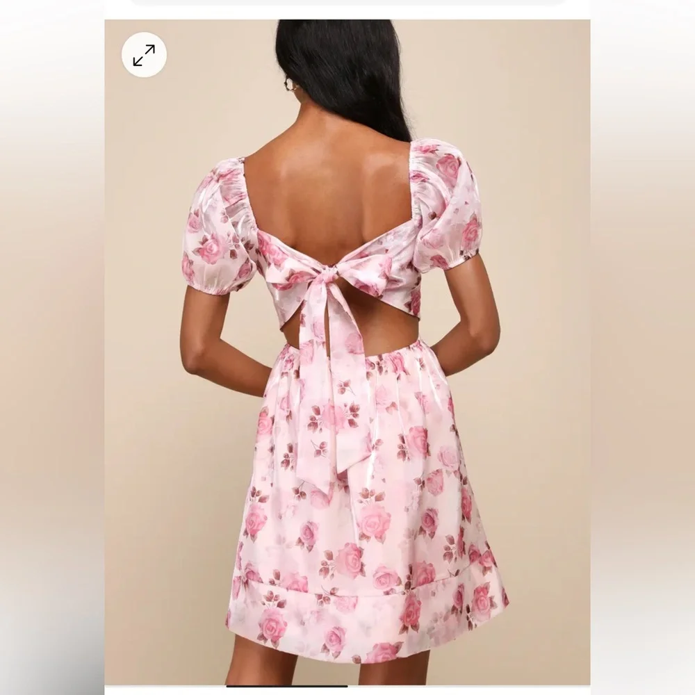 Lulus Cutest Darling Light Pink Floral Pleated Organza Mini Dress - Picture 3 of 4